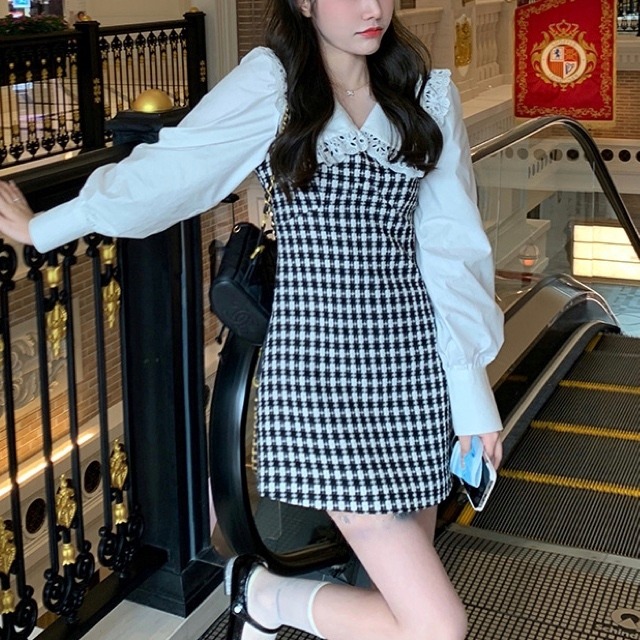 格子柄モテワンピース 量産 地雷 原宿 パンク ゴスロリ ロリータ ブラック ピンク リボン サブカル ロック 韓国 千鳥柄 Princesshyatt 量産型地雷系原宿系パンクストリートブラック韓国系厚底リュック