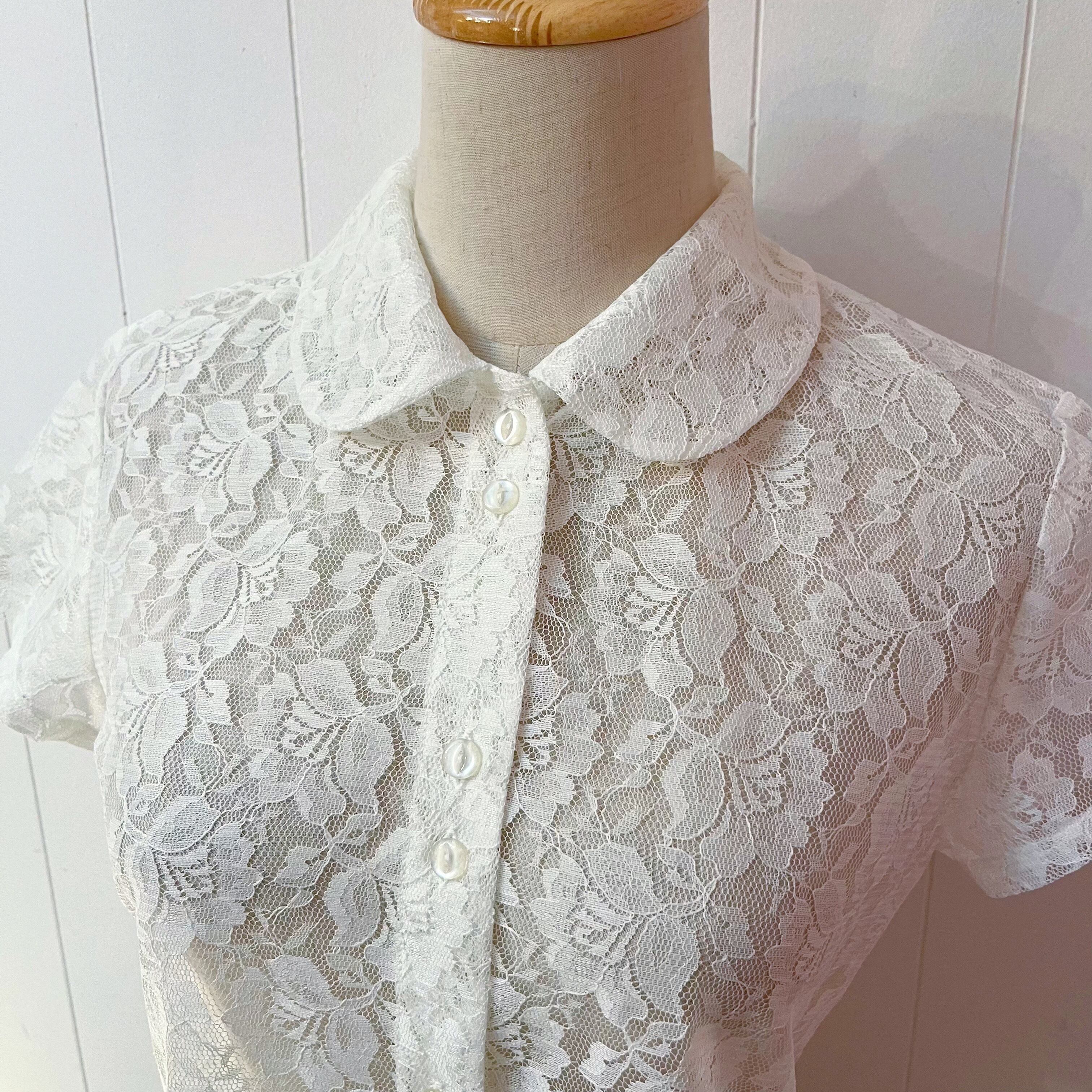 flower russel lace white blouse