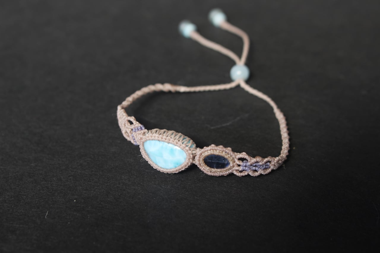 Larimar & Kyanite micro macrame  bracelet