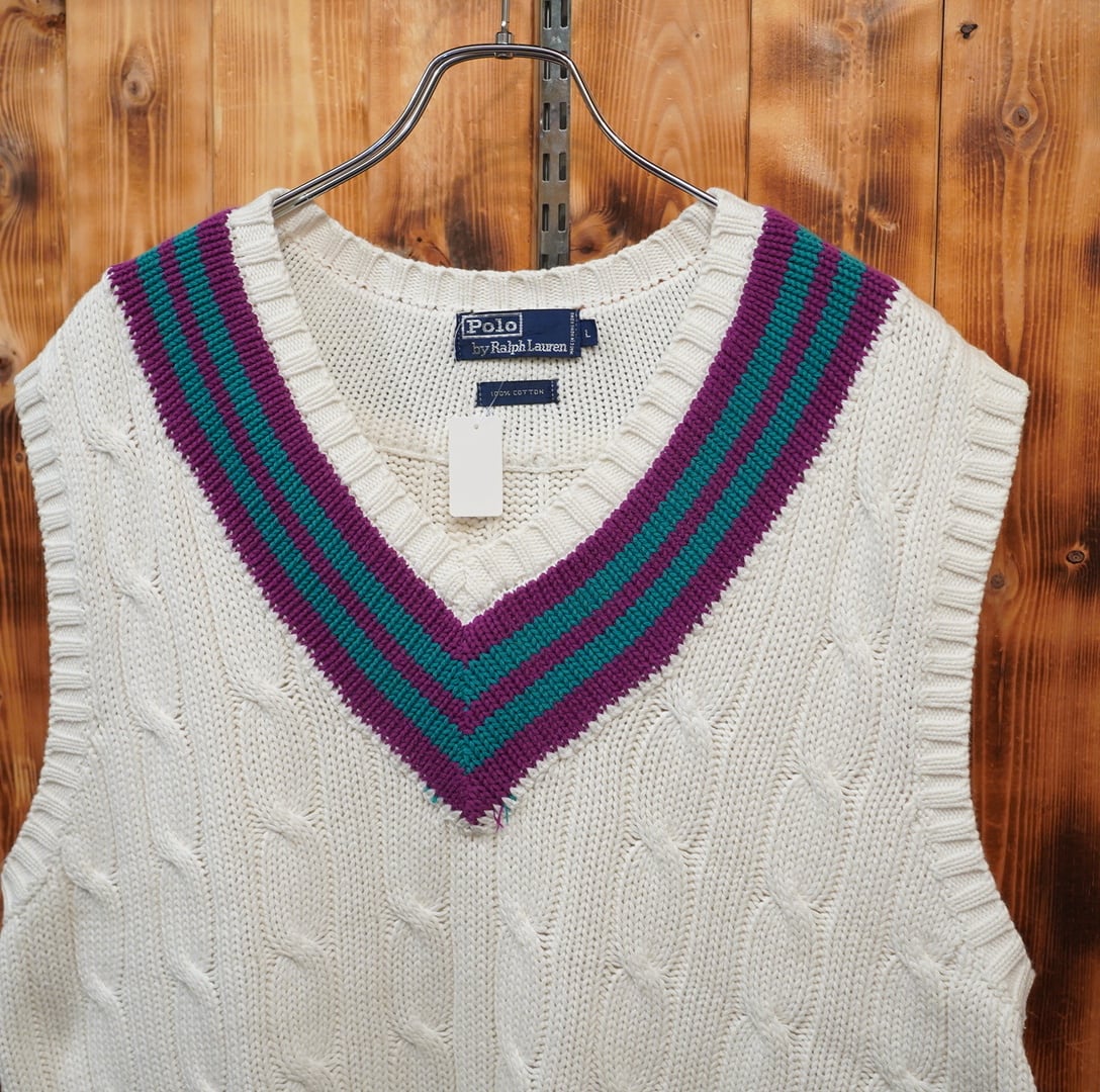 90s ralphlauren チルデン ケーブルニット ベスト L/ラルフ 90s ralphlauren チルデン ケーブルニット ベスト L/ラルフ