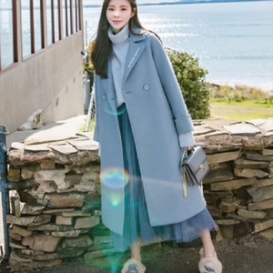 【送料無料】 コート  ロング丈  無地  フェミニン  カジュアル系  大人可愛い  こなれ感  厚手生地・暖かコート  20代・30代  体系カバー  レディースファッション・可愛い  冬  お出かけ・女子会・デイリーユース・お茶会  ブルー