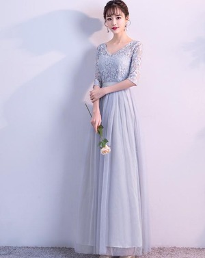 送料無料 未使用 発表会 舞台衣装 パーティ フォ－マル 刺繍 チュール ロング ドレス 11号 L [OPN3669]