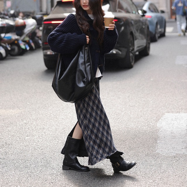 check back-slit frill long skirt　J00363