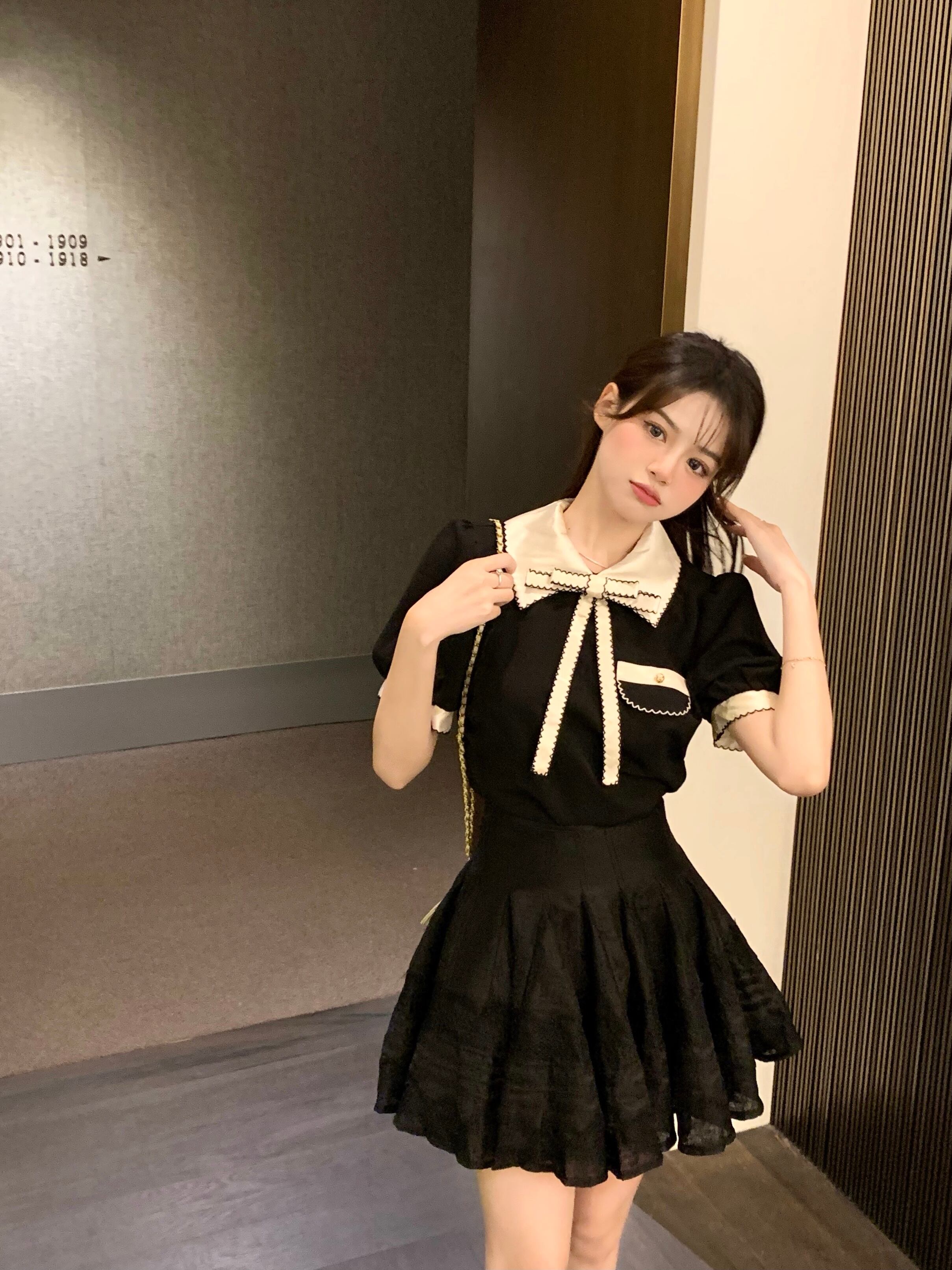 シャツ ショートサマー薄手ブラウス リボン 夏物 ブラックストロベリース30119552694