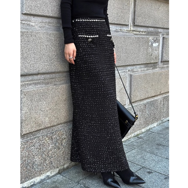 Sequin knit long wool skirt