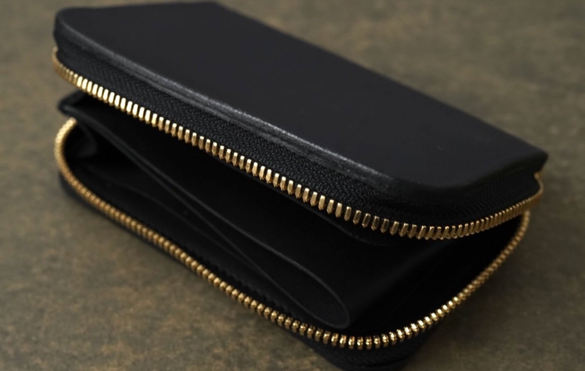 NAGI round zip wallet MID フランスヌメ ネイビー | una
