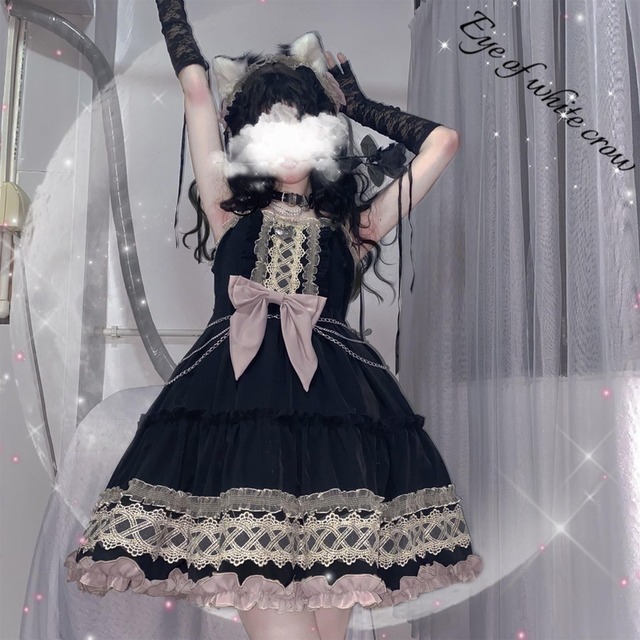 レトロ ロリィタ Jsk ミニ フリル リボン メイド服 ゴシック 病み可愛い 秋葉原系 イベント衣装 コンカフェ 10代 代 モード系ファッション専門店 With U