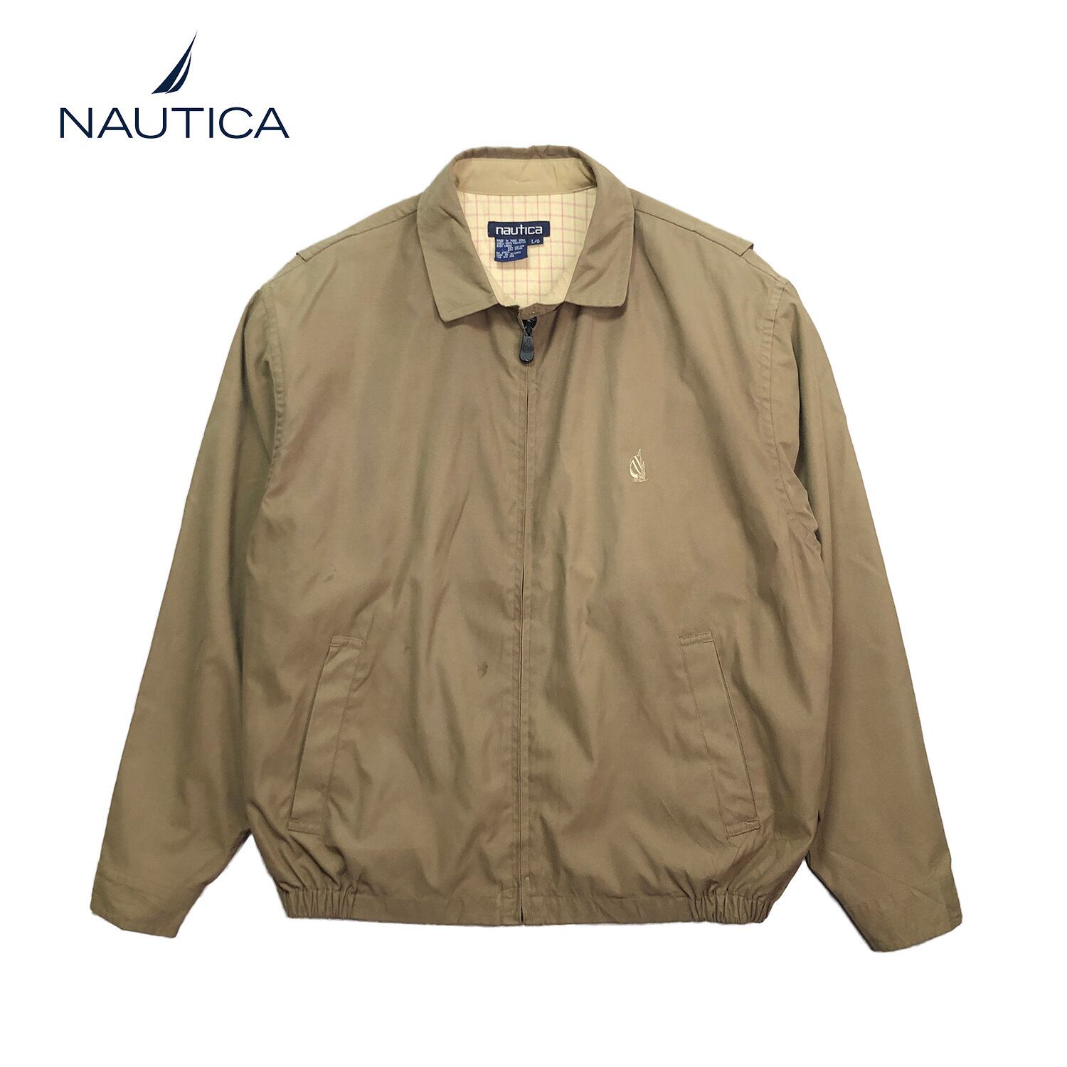 90S ノーティカ ポリエステル スウィングトップ ジャケット ブルゾン カーキ系 メンズL 小文字タグ nautica 古着 ヴィンテージ