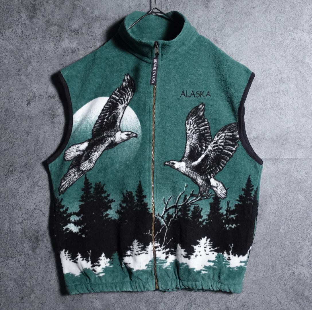 Hawk print animal fleece vest
