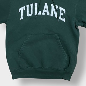 champion カレッジ パーカー テュレーン大学 TULANE アーチロゴ カレッジロゴ プリント プルオーバー スウェット フーディー チャンピオン S ディープグリーン us古着