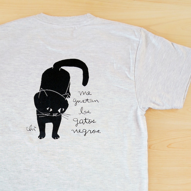 バックプリントTシャツ「黒猫」アッシュ