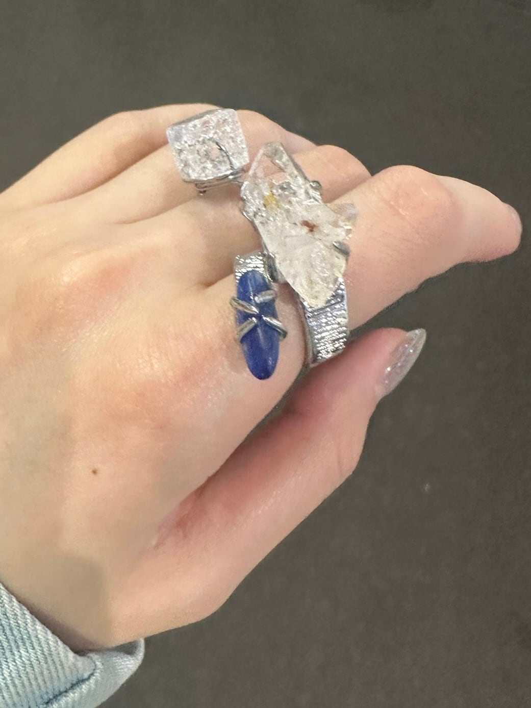 Natural Stone Ring 】-氷河-一点物 水晶 天然石 指輪 アクセサリー