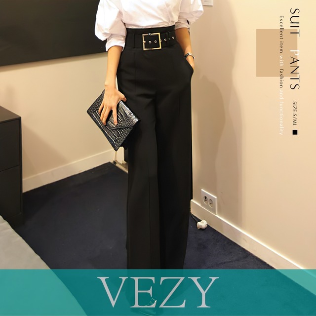 ワイドレッグパンツ ハイウェスト スーツパンツ ワイドパンツ 腰高・脚長効果で人気のハイウエストワイドレッグパンツ パンツ スカート ベジー VEZY ItemNo.【14736532 】