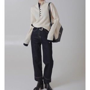 フロントボタンハーフネックニット   F0007