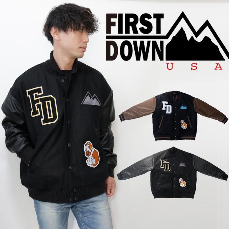 FIRST DOWN ファーストダウン VARSITY JACKET バーシティ ジャケット メンズ アウター 秋冬 中綿 冬服 秋服 M L XL ブラック ネイビー FIRST DOWN ファーストダウン VARSITY JACKET バーシティ ジャケット