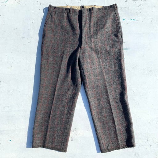 50's Woolrich ウールリッチ Malone Wool Trousers ウールパンツ へヴィー チェック グレー サスペンダーボタン TALON W40 ビッグサイズ アウトドア USA性 希少 ヴィンテージ BA-716 RM1083H