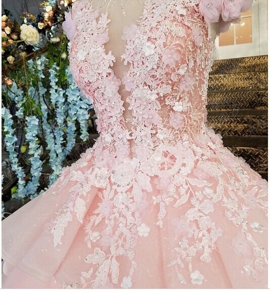 エレガント ウエディングドレス ピンク 花モチーフ タンクトップ