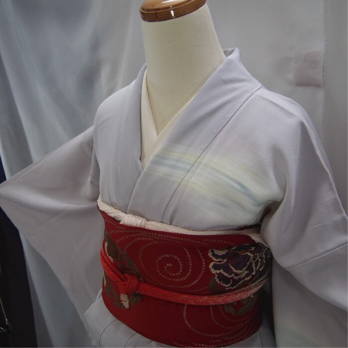 訪問着】白土色に渓流山水文柄の着物 | ひふみ屋