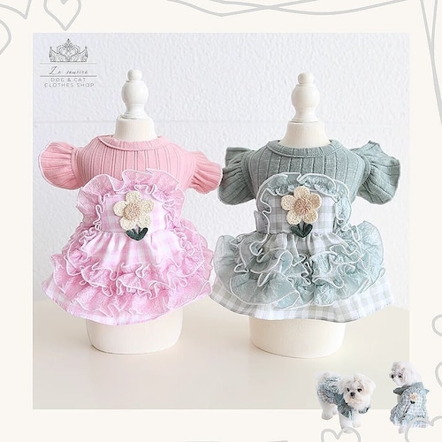 予約【№B04552】ギンガムチェック フライングスリーブ エプロン風 ストレッチワンピ(2カラー)