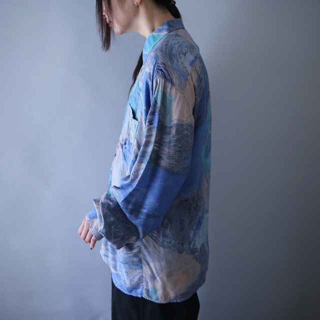 beautiful abstract painting full pattern over silhouette shirt