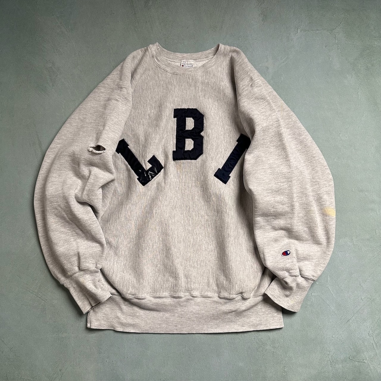 90s champion RW リバースウィーブ 雰囲気系 ボロ ワッペン チャンピオン スウェット トレーナー 霜降りグレー XL 古着