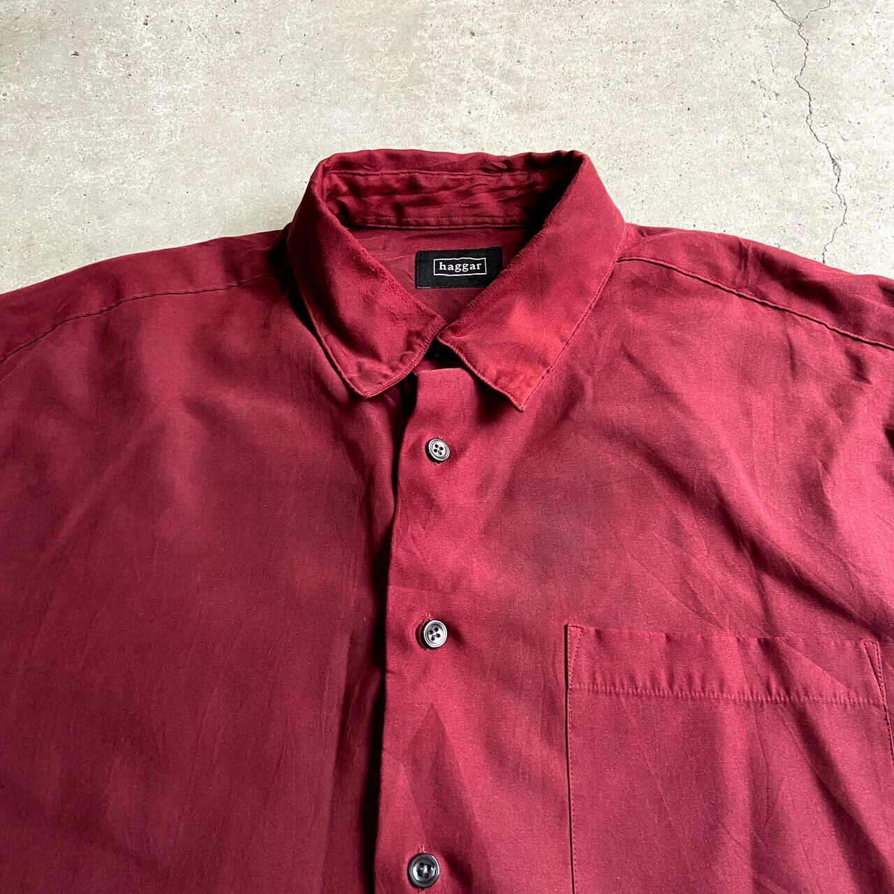 haggar 長袖 ドレスシャツ メンズL相当 古着 総柄シャツ ボルドー