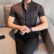 striped short sleeve shirt 00111