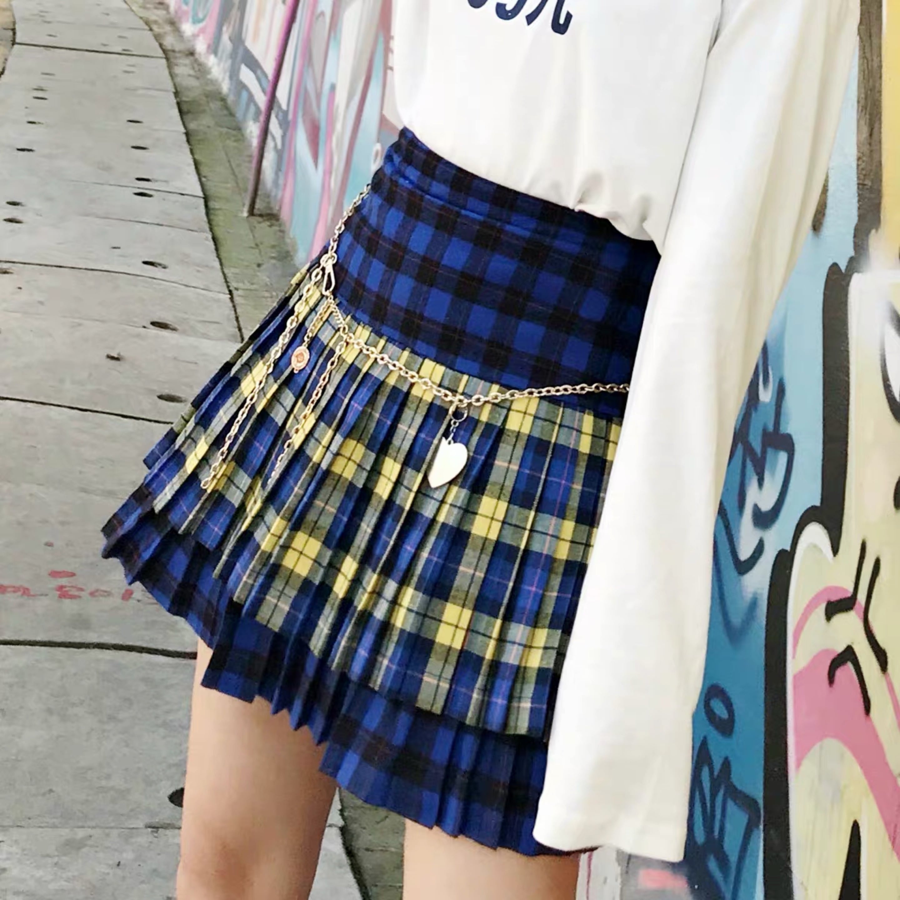 チェック スカート ミニスカート プリーツ スクール ネルシャツ 青