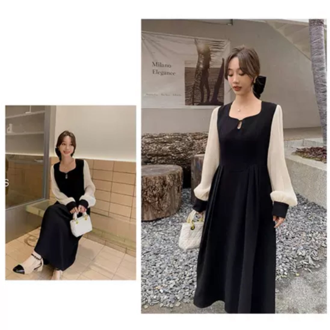 ワンピース ロング フレアスカート パフスリーブ ボリューム袖