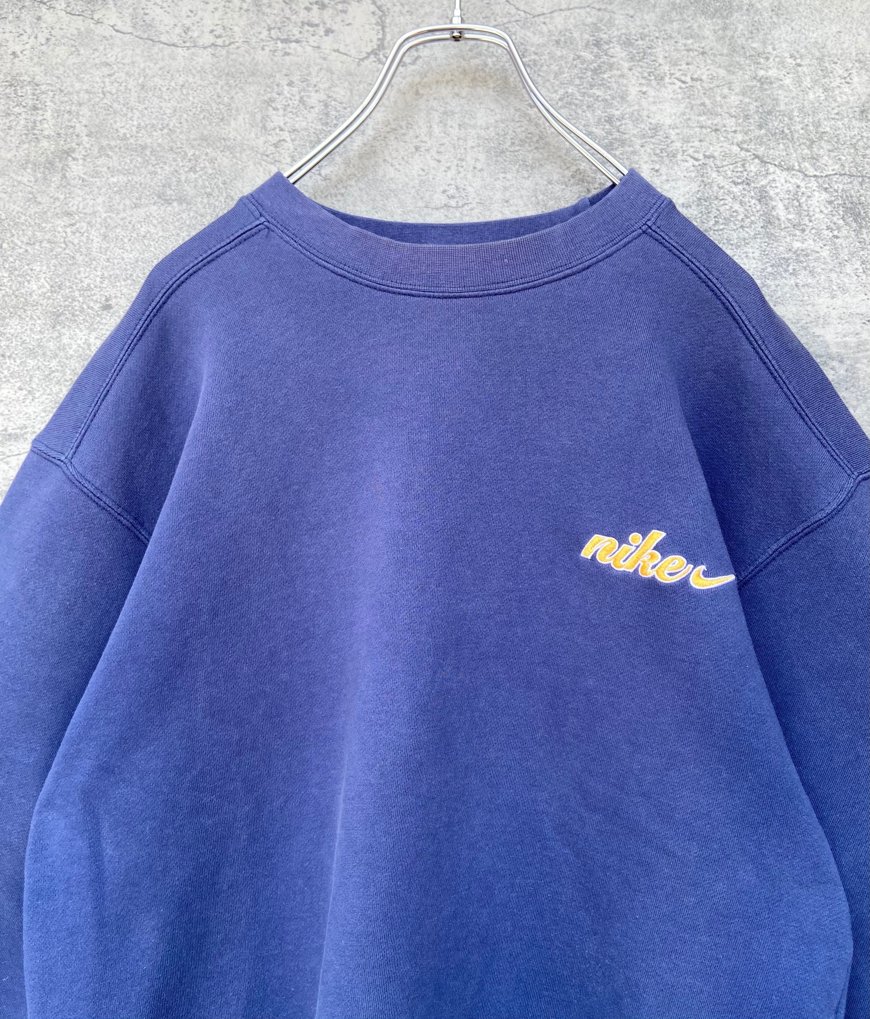 90s NIKE ナイキ 筆記体 スウォッシュ刺繍ロゴ 紺 スウェット