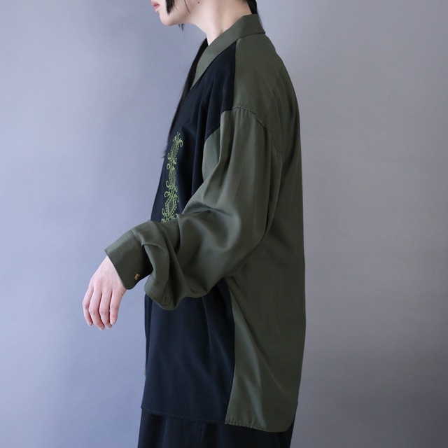 "刺繍" bi-color switching design loose silhouette shirt