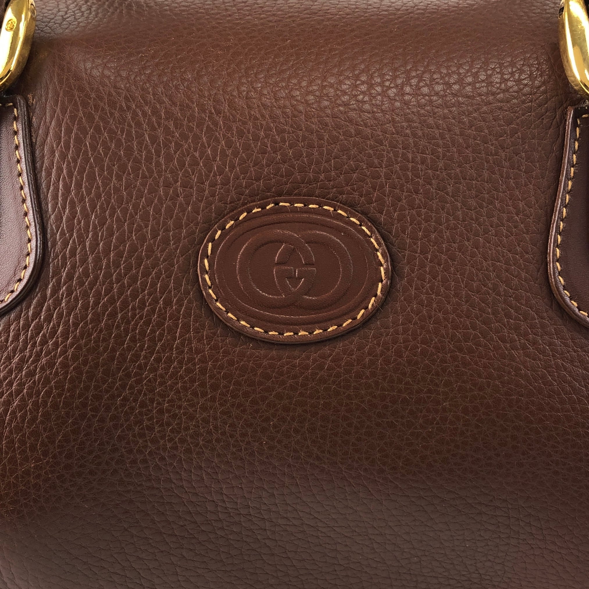 GUCCI グッチ ハンドバッグ ブラウン ロゴ型押し レザー ミニボストン