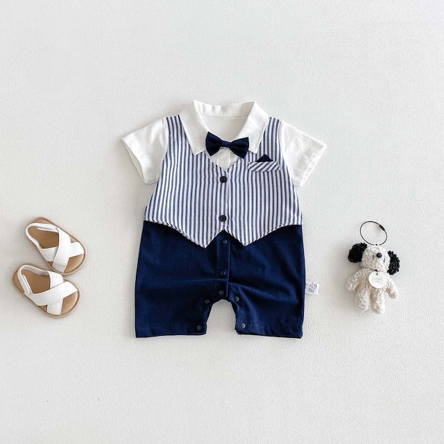 【BABY】ストライプレイヤードロンパース