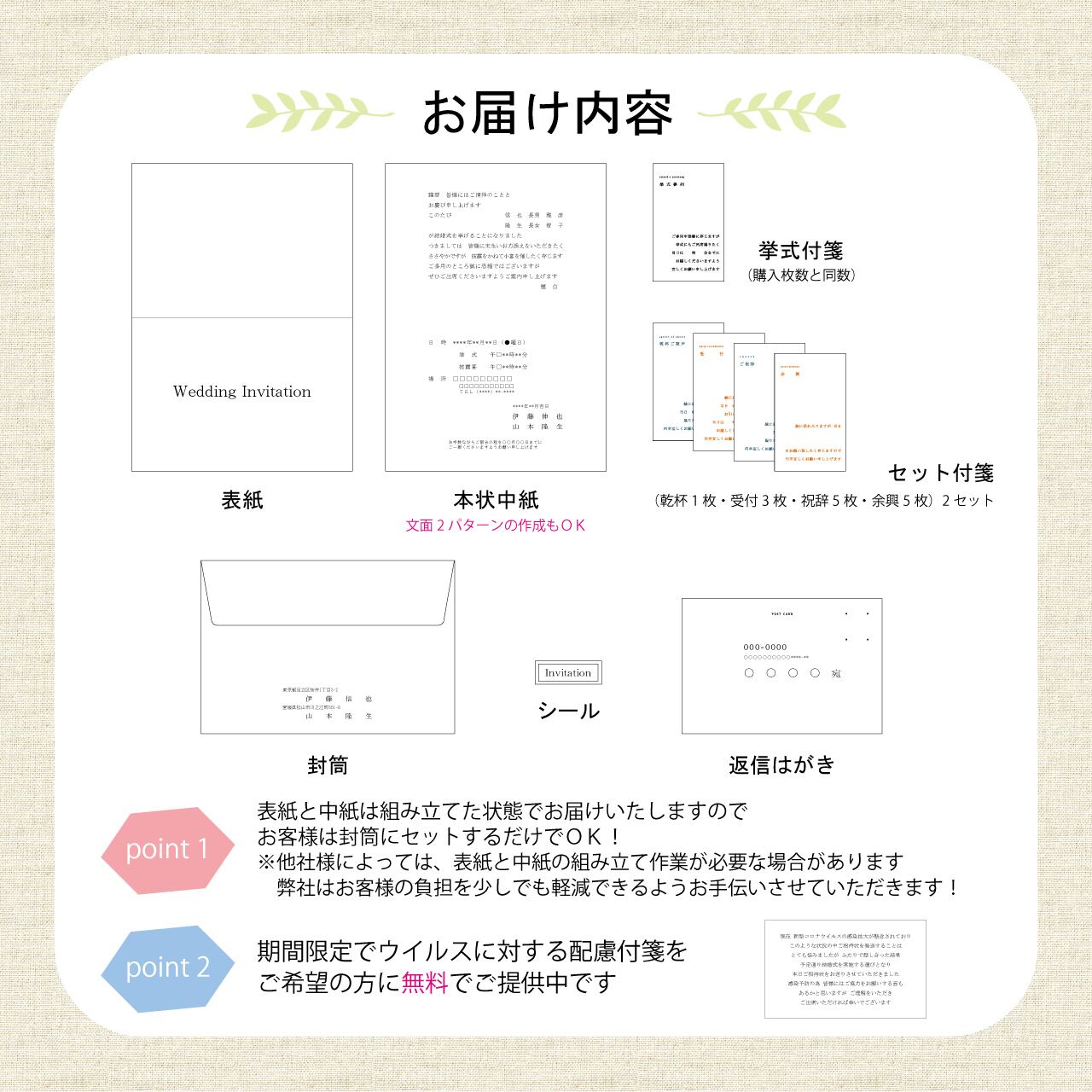 印刷込み 結婚式 招待状セット アマレッティミント Tiamobridal