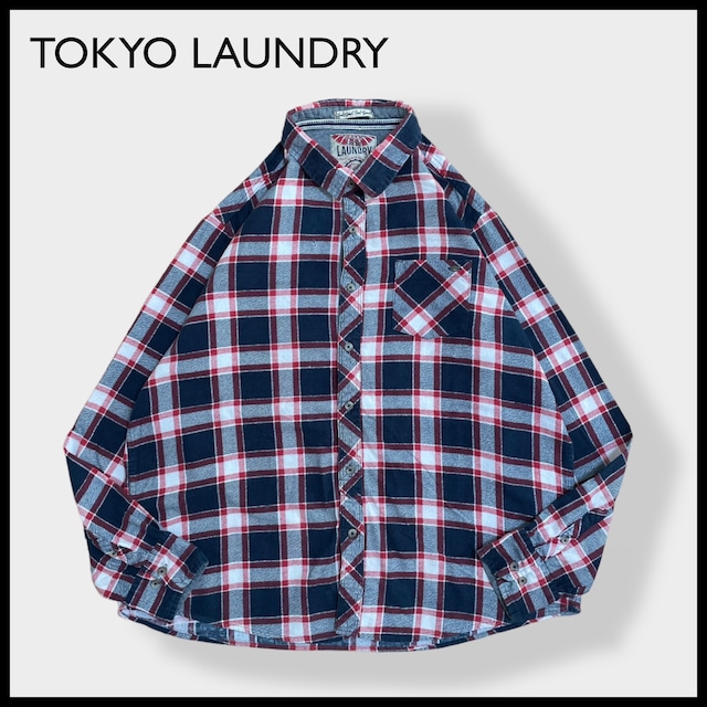 【TOKYO LAUNDRY】XL コットン フランネルシャツ ネルシャツ 長袖 チェック柄 カジュアルシャツ マルチカラー US古着