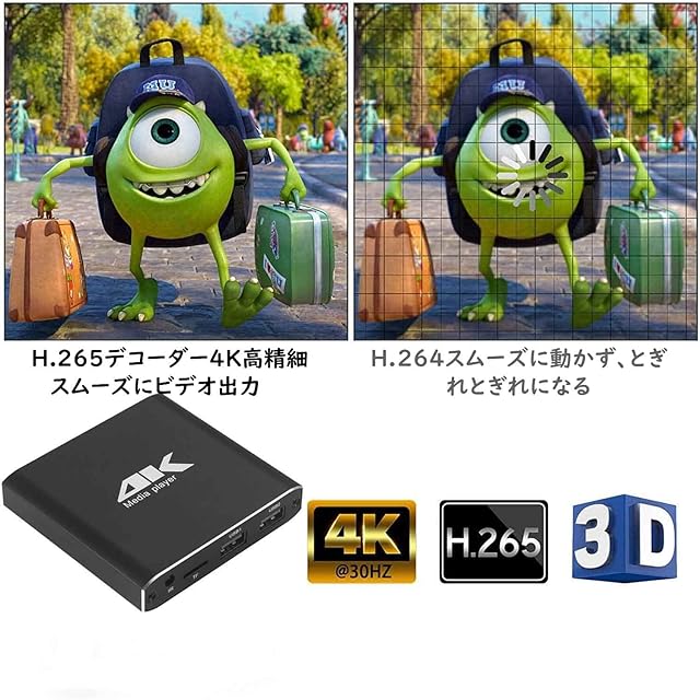 メディアプレーヤー 4Kプレイヤー フルHD 1080Pプレーヤー「H.265/HEVC