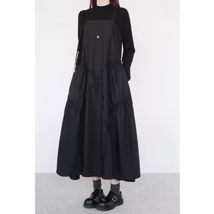 デザイン感のあるキャミソール切替ロングドレス R30077