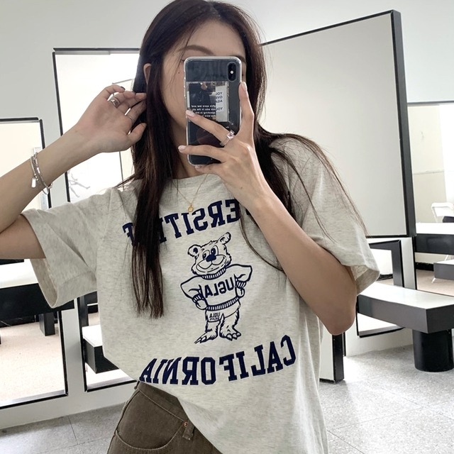 Tシャツ ルーズサマーレッドトップス 夏物 試着室21491034116