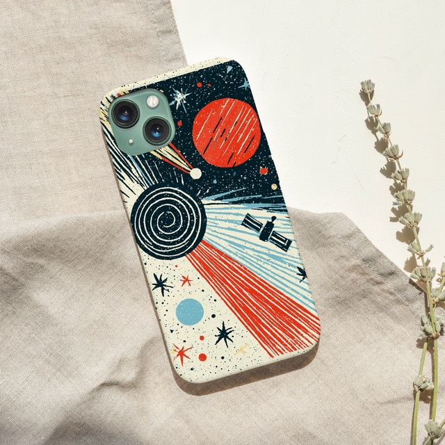 受注生産 iPhoneケース 赤い惑星と宇宙飛行機のレトロ宇宙｜スペースエイジ RFSP048A