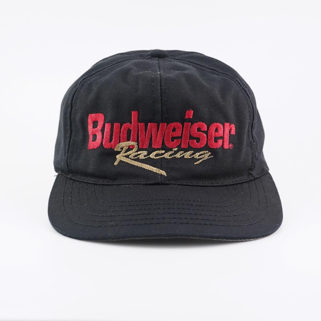90s BUDWISER キャップ プロモ レア ビンテージ USA製 バドワイザー 帽子 キャップ 古着 90s USA製 刺繍 黒 赤 18414 | fuufu