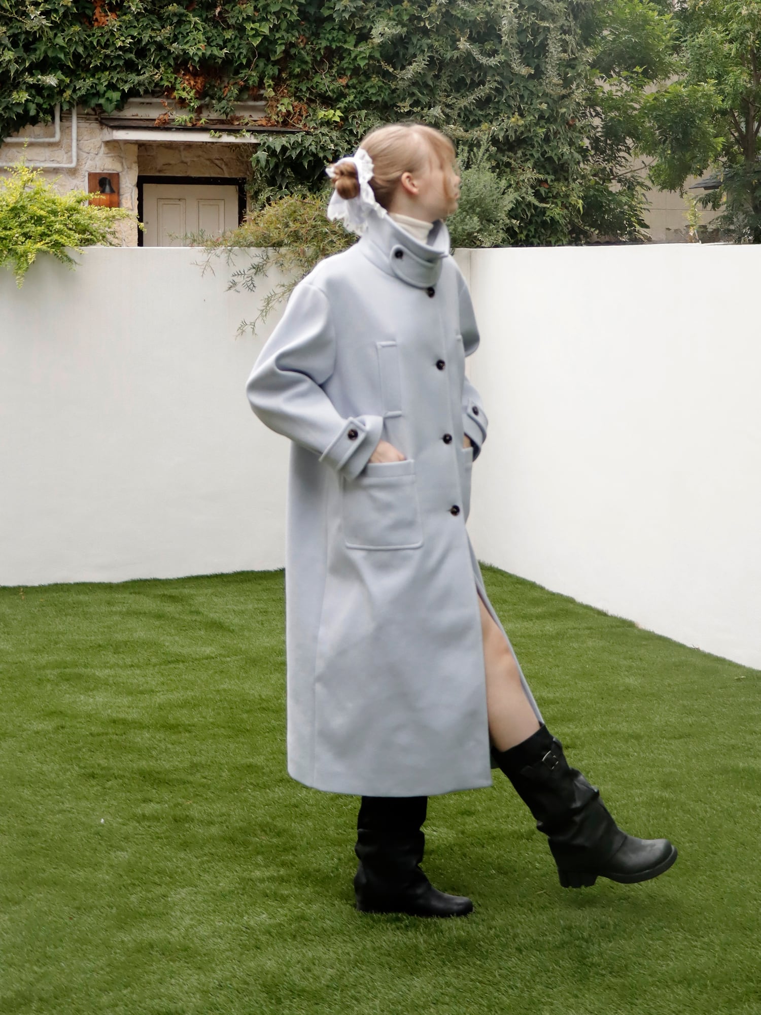 2WAY COLLAR HEFTY COAT -ICE BLUE- | mieya mieya