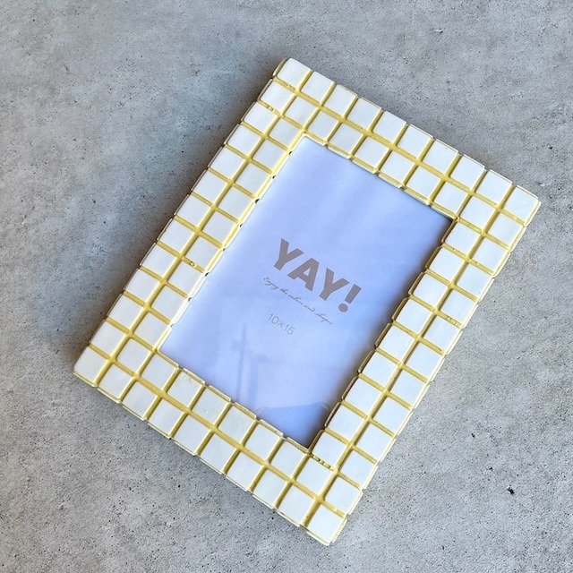 Check Tile Photo Frame White×Yellow　タイル フォトフレーム