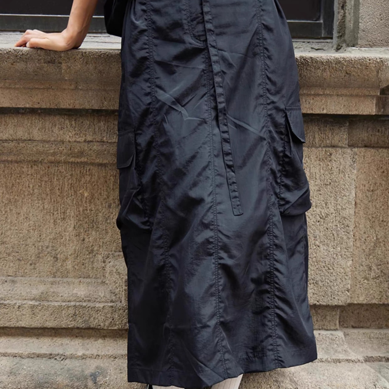Belted midi-length cargo skirt 【2color】T4330