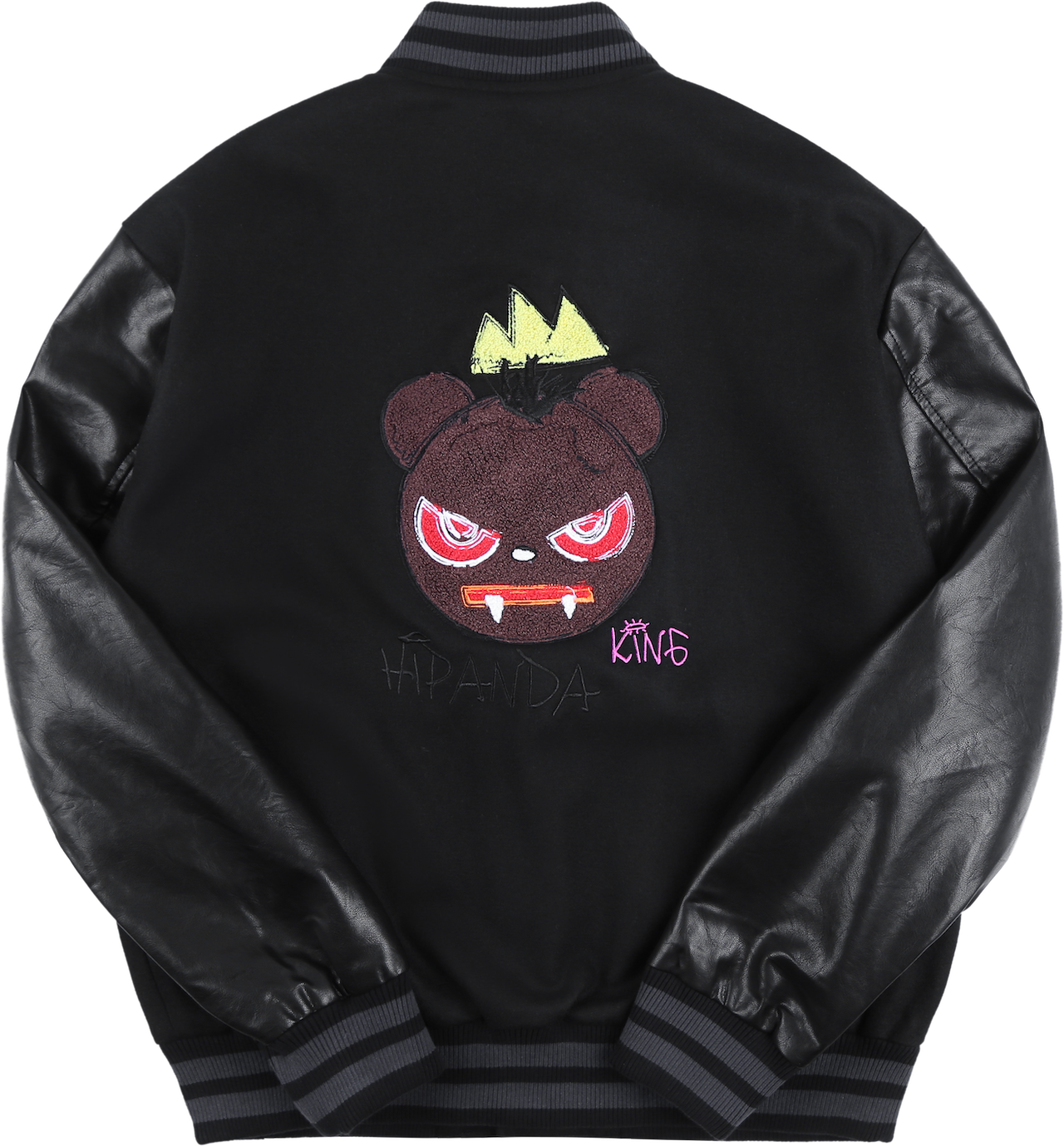 【HIPANDA ハイパンダ】メンズ バスキア パロディ スタジャン MEN’S Jean-Michel Basquiat PARODY BASEBALL JACKET / BLACK・GREEN