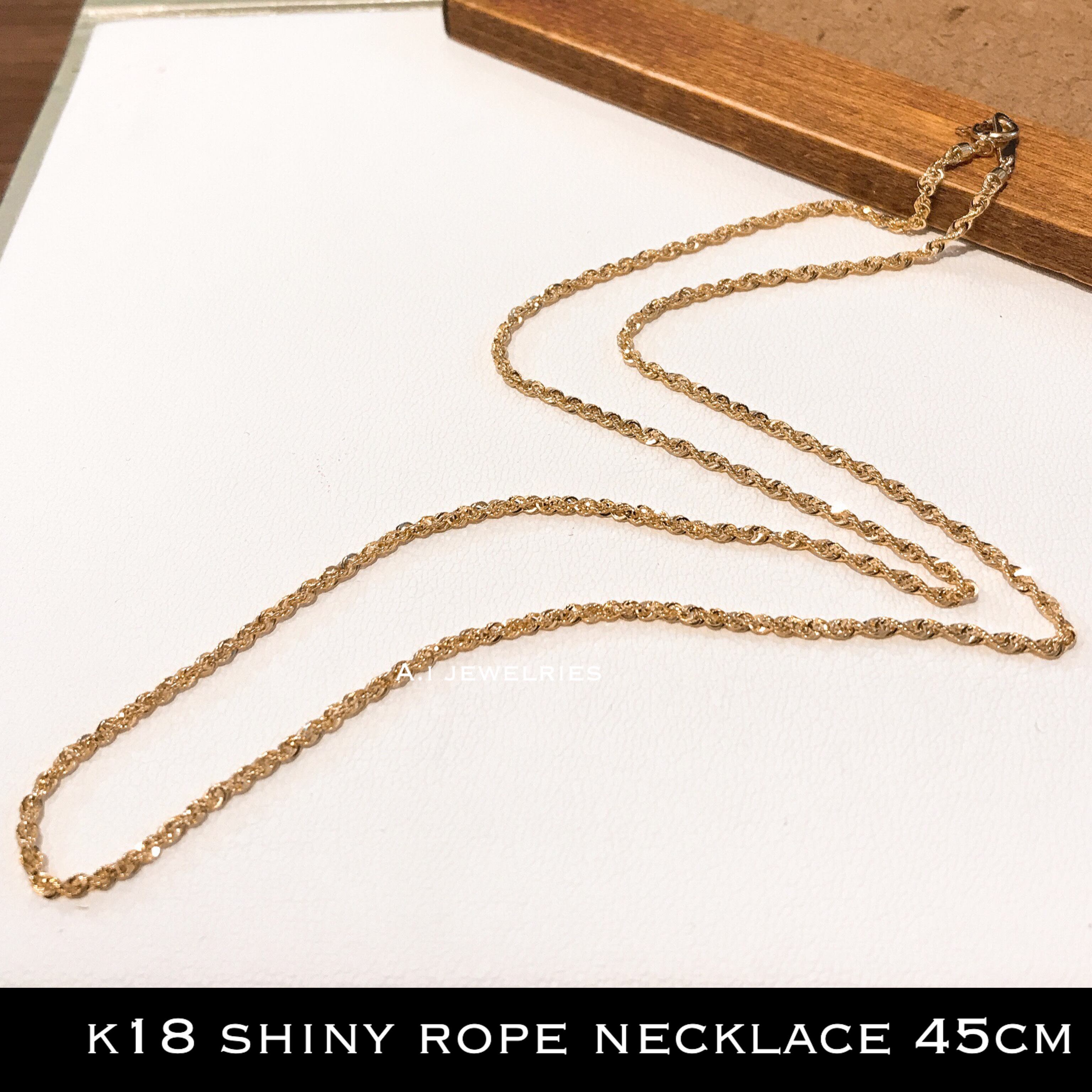 ネックレス 18金 シャイニー ロープ ネックレス チェーン 45cm 男女兼用 K18 Rope Necklace 45cm A I Jewelries エイアイジュエリーズ