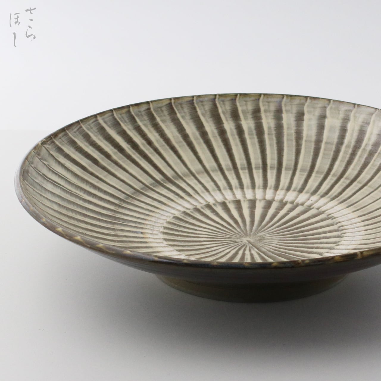 小鹿田焼 小袋窯 尺皿 打ち刷毛目 白 直径約30.5cm 陶器 和食器 民藝