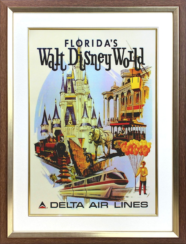 ディズニー テーマパーク「フロリダ・ディズニーワールド/デルタ・エアライン」展示用フック付ポスター