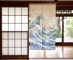 和柄のれん　白波　幅85×丈150cm　中国製　市松柄レース【AM11時までのご入金で当日出荷】5073