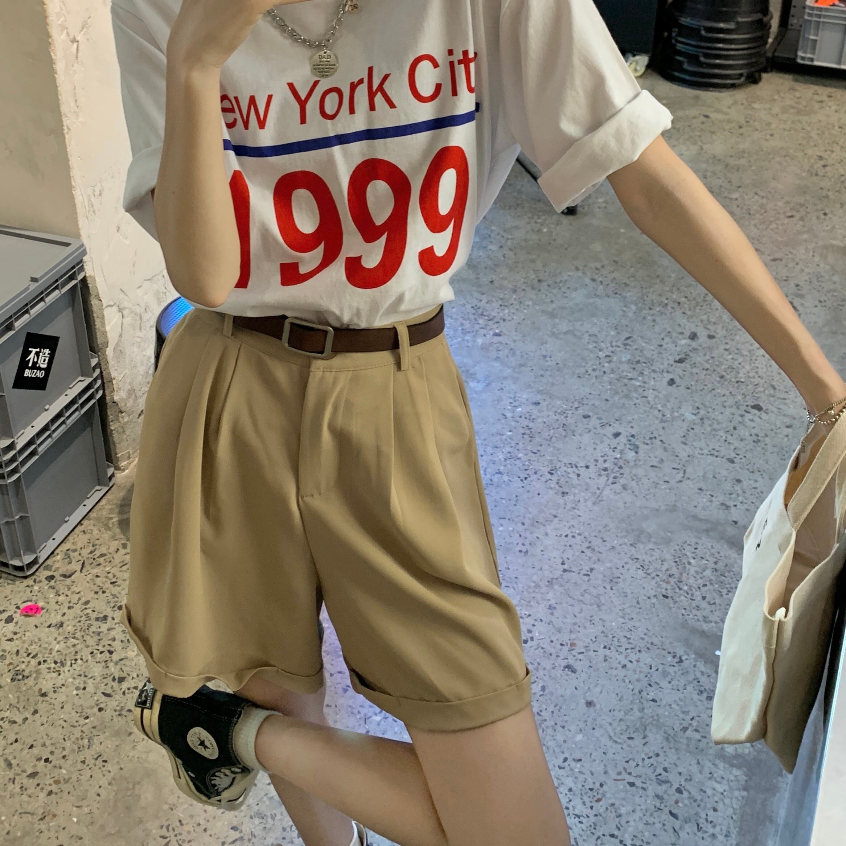 パンツ レディースサマーソリッド カラーハイウェストウェストルーズ薄手ショーツ カジュアル 夏物 ブルマー ソリッドカラー クレセントシティ32877052667