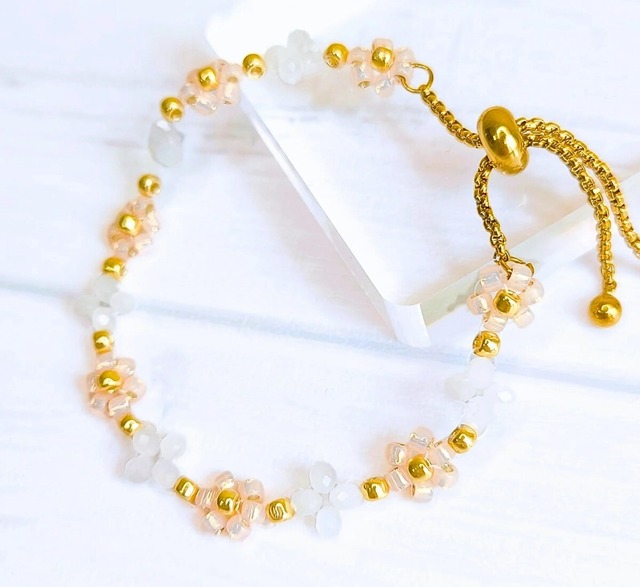 お花のビーズ編みブレスレット スライド式［LPA-008］